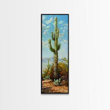 Load image into Gallery viewer, Framed Printed Acrylic Canvas Painting of Saguaro Cactus, Colorful Desert Art Print, Modern Western Wall Art Print, Office Wall Decor