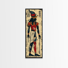 Load image into Gallery viewer, Egyptian Art Depiction of Horus - Framed Canvas Print, Midcentury Modern Wall Art, Skinny Art, Tall Art, Living Room Decor