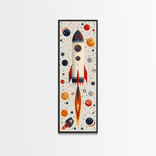 Load image into Gallery viewer, Art Deco Rocket Ship Atomic Age Wall Art, Retro MCM Inspired Framed Canvas Print, Mid-century Modern Nursery Decor