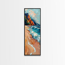 Load image into Gallery viewer, Coastal Tree Branches Overlooking Ocean Waves at Sunset, Modern Framed Canvas Print, Perfect for Seascape and Beach Wall Art Lovers