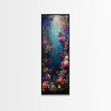 Load image into Gallery viewer, Deep Sea Adventure with Colorful Coral Reefs, Skinny and Tall Art, Stunning Framed Canvas Print, Underwater Landscape Wall Art