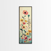 Load image into Gallery viewer, Bright Field of Wildflowers Skinny Art Tall Art Japanese Ukiyo-e Inspired Floral Print Framed Canvas Wall Art