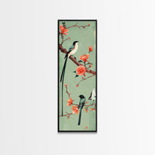 Load image into Gallery viewer, Elegant Birds on Branches Skinny Art Tall Art Japanese Ukiyo-e Inspired Bird and Nature Framed Canvas Print