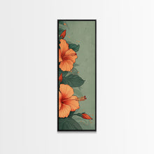 Cargar imagen en el visor de la galería, Bright Hibiscus Flowers Ukiyo-e Inspired Art, Framed Canvas Print Ideal for Tall Skinny Spaces, Japanese Floral Design