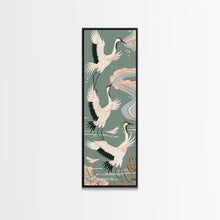Load image into Gallery viewer, Cranes In Flight Framed Canvas Print, Traditional Japanese Art With Soft Colors And Detailed Wings, Wall Art Ready To Hang