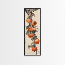 Load image into Gallery viewer, Bountiful Persimmons On Tree Branch Skinny Art Tall Art Framed Canvas Print Japanese Style Art Ukiyo-e Art Wood Block Print Seasonal Natural