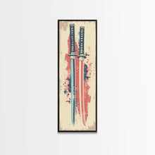 Carregar imagem no visualizador da galeria, Abstract Samurai Swords Framed Canvas Print Ukiyo-e Art Japanese Style Tall Art Skinny Art Wood Block Print