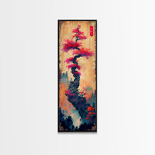 Load image into Gallery viewer, Bonsai Tree With Red Leaves On Gradient Background Wood Block Print Ukiyo-e Wall Art Tall Art Skinny Art Japanese Style