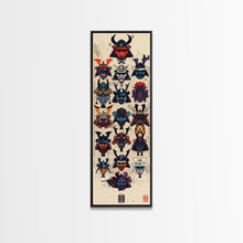 Carregar imagem no visualizador da galeria, Canvas Print Traditional Japanese Samurai Helmets Collection, Intricate Details In Warrior Masks, Bold Cultural Decor For Any Space