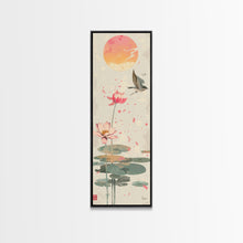 Carregar imagem no visualizador da galeria, Autumn Maple Leaves Falling Tall Skinny Japanese Wall Art - Framed Canvas Print in Ukiyo-e Style