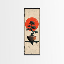 Carregar imagem no visualizador da galeria, Canvas Print Bonsai Tree Silhouette Against Red Sun, Minimalistic Japanese Style Art For Modern Home, Wall Decoration
