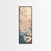 Cargar imagen en el visor de la galería, Cherry Blossom Branches Pale Background Japanese Style Tall Skinny Framed Canvas Print Wall Art
