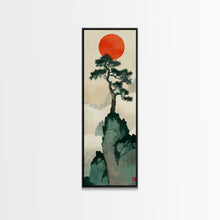 Load image into Gallery viewer, Bonsai Tree Mountain Red Sun Japanese Tall Wall Art Skinny Framed Canvas Print Ukiyo-e Style
