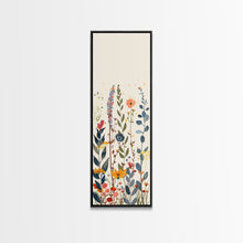 Cargar imagen en el visor de la galería, Colorful Wildflowers Whimsical Arrangement Set Against Light Background Tall Framed Canvas Print Brightening Any Space