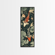 Load image into Gallery viewer, Koi Fish Swimming Gracefully Among Lotus Flowers – Framed Canvas Print Highlighting Skinny Art And Tall Art In Ukiyo-E Art And Japanese Style Art