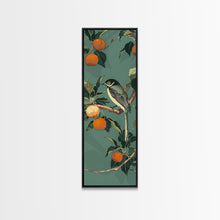 Load image into Gallery viewer, Elegant Bird Among Persimmons On A Green Canvas, Skinny Wall Art With Framed Canvas Print In Japanese Style Art For Feng Shui Decor