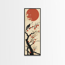 Load image into Gallery viewer, Blackbird Perched On A Branch Under The Red Sun In Japanese Style Ukiyo-e Art Framed Canvas Print Skinny Art Tall Art