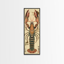 Load image into Gallery viewer, Detailed Lobster Illustration On Beige Background Skinny Art Wood Block Print Japanese Style Art Framed Canvas Print Tall Art Ukiyo-e Art