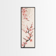 Cargar imagen en el visor de la galería, Cherry Blossom Branches On Canvas In Japanese Ukiyo-e Style, Traditional Woodblock Print, Framed Canvas Print, Tall Skinny Japanese Wall Art, Ready To Hang