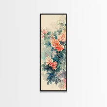 Carregar imagem no visualizador da galeria, Azalea Blossoms Skinny Art Tall Art Japanese Ukiyo-e Inspired Floral Framed Canvas Print for Elegant and Timeless Decor
