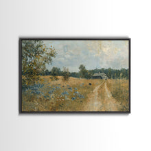 Load image into Gallery viewer, Blue Bonnets and Country Roads, Texas Art, Framed Canvas Print, Wood Frame Art, Metal Art, Metal Wall Art, Primitive Home Decor