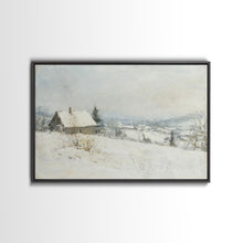 Cargar imagen en el visor de la galería, Farmhouse In The Winter, Framed Canvas Print, Christmas Scenary Landscape Painting, Americana Art, Custom Artwork Original