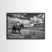 Load image into Gallery viewer, Arizona Cowboy Black and White Photography Print, Framed Canvas Print or Metal Art, Western Decor, Country Art, Living Room Art