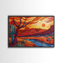Load image into Gallery viewer, Midcentury Modern Pop Art Desert Landscape Painting Canvas Print, Framed Wall Art, Southwestern Decor, Home Decor Wall Art, Country Decor