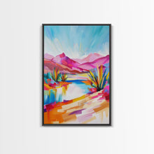 Load image into Gallery viewer, Bright Southwestern Landscape Art - Framed Canvas Print, Desert Decor, Vibrant Living Room Wall Art, Colorful Nature Scene