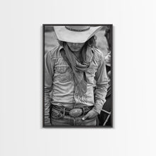 Load image into Gallery viewer, Cowboy with Hat and Scarf Looking Down in Black and White for Western Wall Art, Canvas Prints, Home Decor, Living Room Art, Bedroom Art