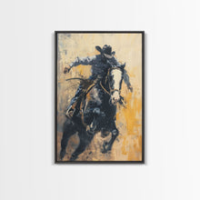 Carregar imagem no visualizador da galeria, Action-Packed Cowboy on Horseback - Framed Canvas Print, Western Wall Art, Rustic Decor, Living Room and Bedroom Art Print