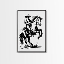 Load image into Gallery viewer, Dynamic Cowboy on Rearing Horse - Framed Canvas Print, Western Wall Art, Rustic Decor, Living Room and Bedroom Art Print
