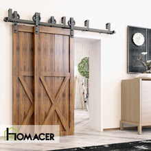 Load image into Gallery viewer, Double Track U-Shape Bypass Sliding Barn Door Hardware Kit - Spoke Wheel Design Roller