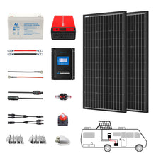 Carregar imagem no visualizador da galeria, ACOPOWER Deep Cycle GEL Battery Mono Solar Power Complete System with Battery and Inverter for RV Boat 12V Off Grid Kit