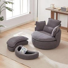 Load image into Gallery viewer, 38"W Oversized Swivel Chair with moon storage ottoman for Living Room, Modern Accent Round Loveseat Circle Swivel Barrel Chairs for Bedroom Cuddle Sofa Chair Lounger Armchair, 4 Pillows,CORDUROY