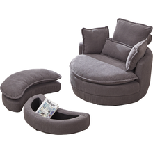 Load image into Gallery viewer, 38"W Oversized Swivel Chair with moon storage ottoman for Living Room, Modern Accent Round Loveseat Circle Swivel Barrel Chairs for Bedroom Cuddle Sofa Chair Lounger Armchair, 4 Pillows,CORDUROY