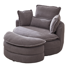 Load image into Gallery viewer, 38"W Oversized Swivel Chair with moon storage ottoman for Living Room, Modern Accent Round Loveseat Circle Swivel Barrel Chairs for Bedroom Cuddle Sofa Chair Lounger Armchair, 4 Pillows,CORDUROY