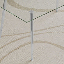 Carregar imagem no visualizador da galeria, Dining Table Set of 9, 0.32" Thick Tempered Glass Top Dining Table with Metal Legs and Eight Fabric Dining Chairs, Table Size: 62.99" L x 35.43" W x 29.92" H