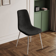 Carregar imagem no visualizador da galeria, Dining Table Set of 9, 0.32" Thick Tempered Glass Top Dining Table with Metal Legs and Eight Fabric Dining Chairs, Table Size: 62.99" L x 35.43" W x 29.92" H