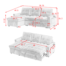 Carregar imagem no visualizador da galeria, 78.75" Reclining Sofa, Pull-Out Sofa Bed with USB and tape-c charging ports, L-Shaped Sectional Sofa with Reclining Storage and Arm Side Organizer Pocket Features, Living Room Comfort Sofa