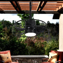 Carregar imagem no visualizador da galeria, 20 Inch Vistula Outdoor DC Motor Black Industrial Hanging Buckle Downrod Ceiling Fan with Light