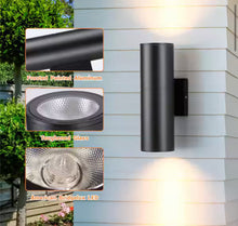 Load image into Gallery viewer, Aluminum 12- Watt Equivalent Integrated LED Black Cylinder Wall Sconce Indoor/Outdoor Wall Pack Light, 2700K (4-Pack