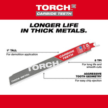Carregar imagem no visualizador da galeria, Milwaukee 48-00-5202 9" 8TPI The TORCH™ Carbide Teeth SAWZALL® Blade 1PK