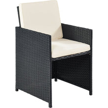 Carregar imagem no visualizador da galeria, Patio All-Weather PE Wicker Dining Table Set with Wood Tabletop for 8, Black Rattan+Beige Cushion (9-Piece)