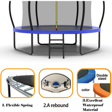 Load image into Gallery viewer, 10FT Recreational Trampoline with Enclosure for Kids Adults, ASTM Approved, Outdoor Trampoline with Wind Stakes and Ladder for Kids Apex Series, 10 FOOT Trampoline