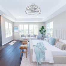 Carregar imagem no visualizador da galeria, 23" Modern Satin Nickel DC Motor Downrod Mount Reversible Fandelier Ceiling Fan with Lighting and Remote Control