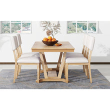 Carregar imagem no visualizador da galeria, Rustic 5-piece Dining Table Set with 4 Upholstered Chairs, 59-inch Rectangular Dining Table with Trestle Table Base, Naural