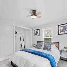 Carregar imagem no visualizador da galeria, 24" Farmhouse Flush Mount Reversible Iron Ceiling Fan with Lighting and Remote Control