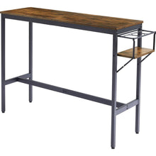 Load image into Gallery viewer, Bar Table Set with wine bottle storage rack. Rustic Brown, 47.24" L x 15.75" W x 35.43" H.