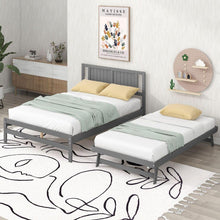 Carregar imagem no visualizador da galeria, Full Size Platform Bed with Adjustable Trundle, Gray